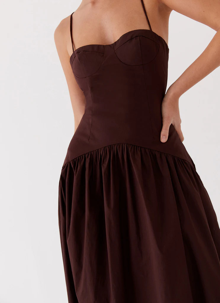 Yvette Corset Midi Dress - Chocolate | Peppermayo (Global)