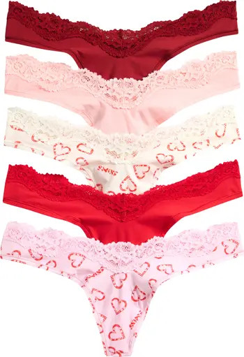 5-Pack Fits Everybody Lace Dipped Thong | Nordstrom