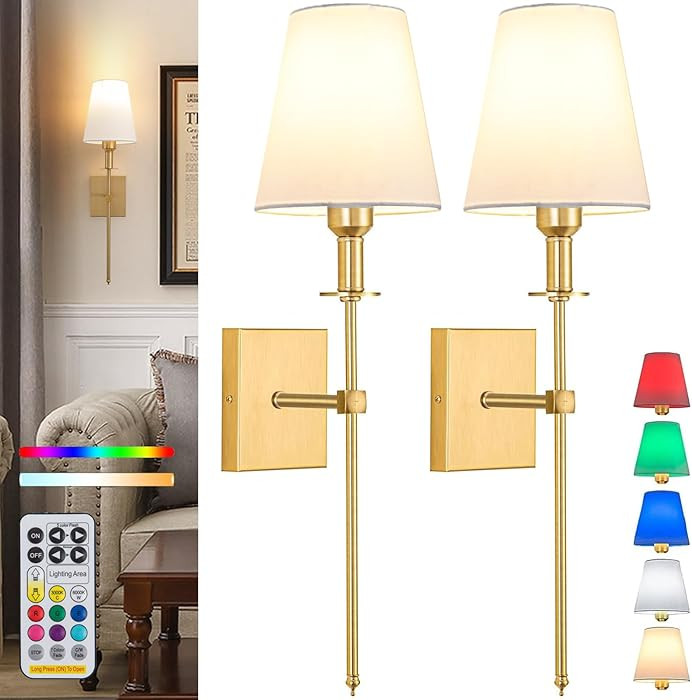 Wall Lights Battery Operated Wall Sconces Set Of 2,Gold Rechargeable Wall Light With Wireless Rem... | Amazon (US)
