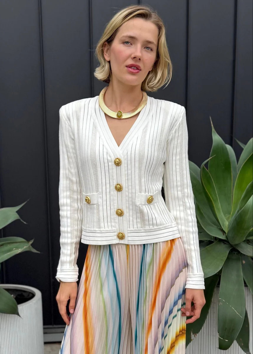 Clara Ribbed Button Cropped Cardigan - White | Benaar La