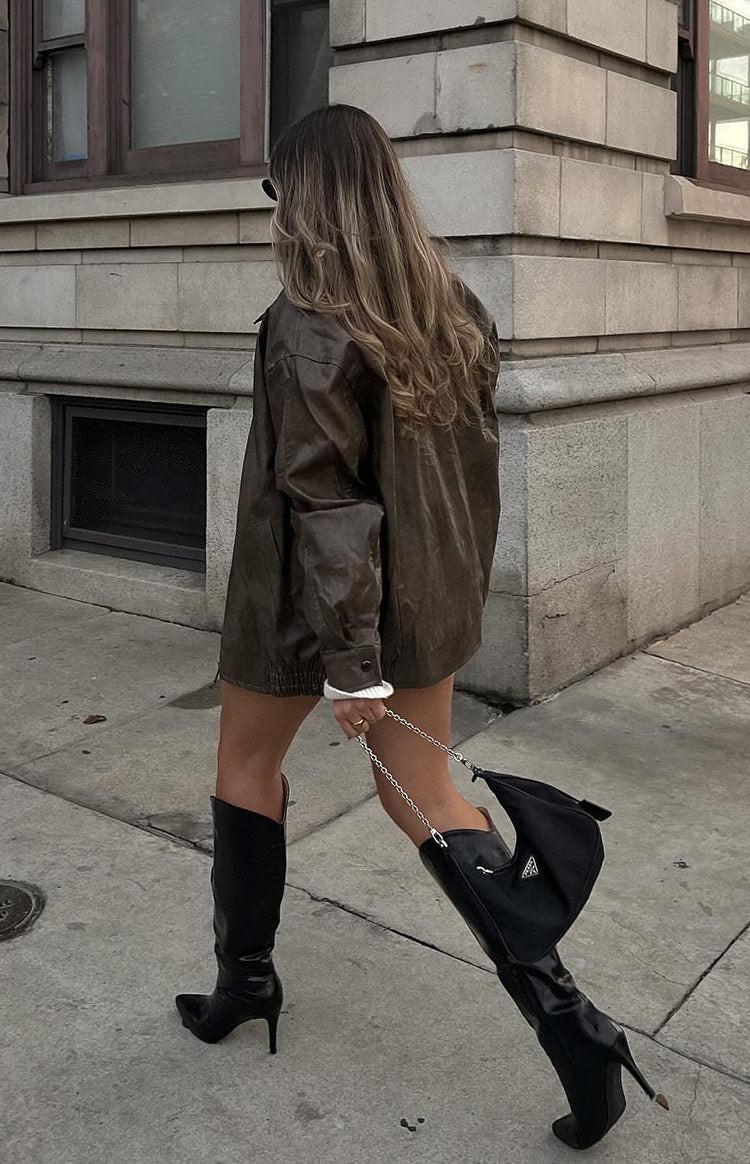 Abbi PU Vintage Brown Bomber Jacket | Beginning Boutique (US)