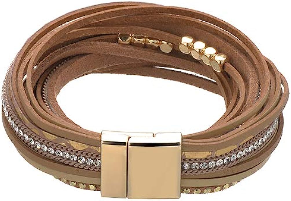 ZOBDX Women Leather Bracelet Rope Hand Woven Wrap Bracelet with Magnetic Buckle Cuff Bangle Jewel... | Amazon (US)