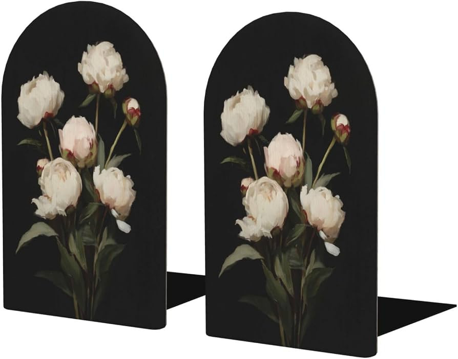 Elegant Bouquet of Peonies Bookends for Shelves 2 Pcs Wooden Book Stopper Organizer for Home Offi... | Amazon (US)