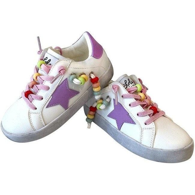 Star Girl Rainbow Beaded Sneaker, Purple | Maisonette