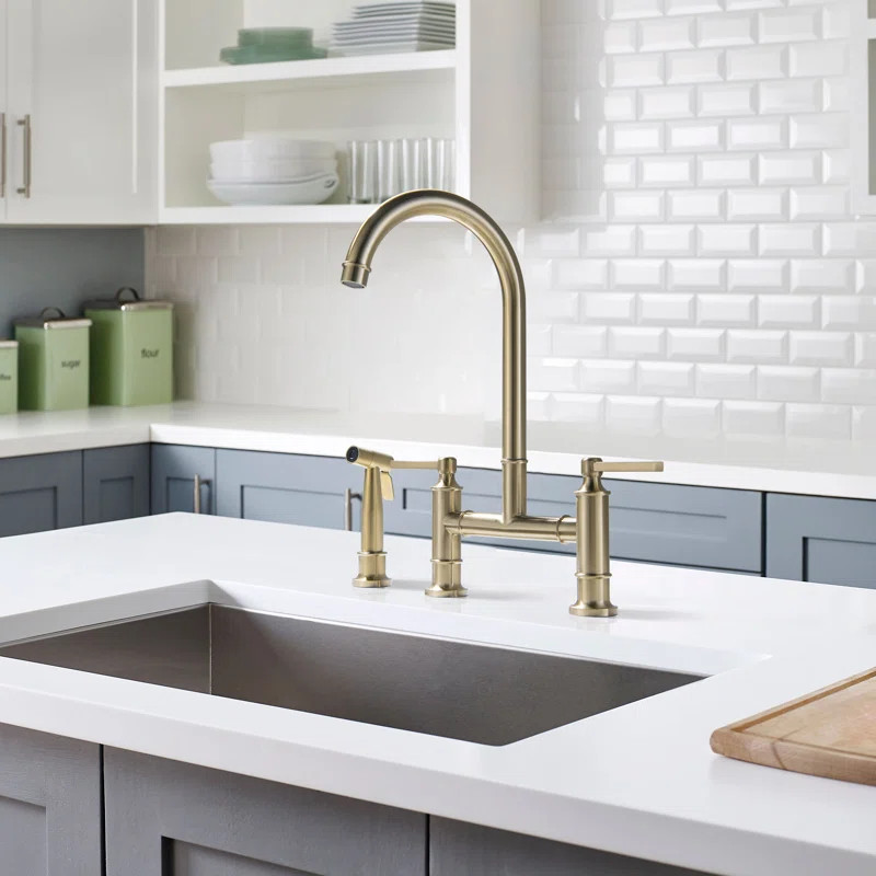 Selected Bridge Double Handles Kitchen Faucet With Side Spray | Wayfair North America