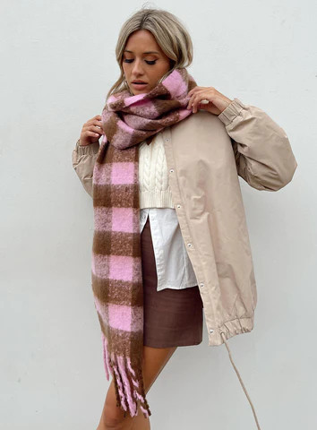 Piero Check Scarf Pink / Brown | Princess Polly US