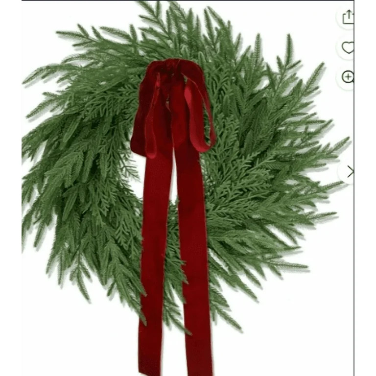 23" Norfolk Pine & Cedar Artificial Christmas Wreath | Faux Green Wreath with Red Velvet Bow | In... | Walmart (US)