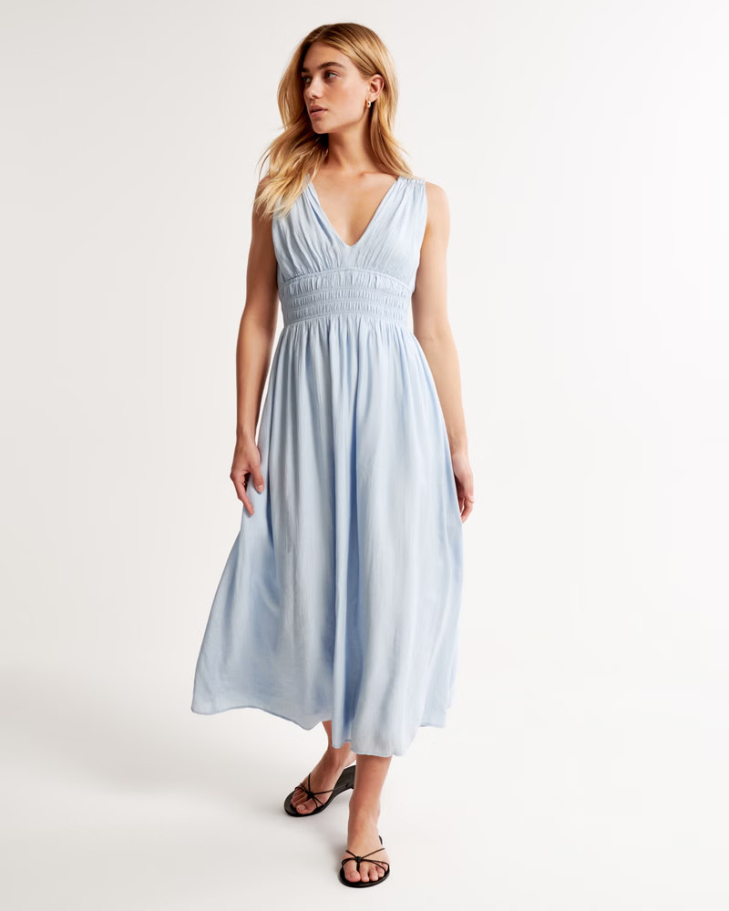 Crinkle Textured Smocked Waist Maxi Dress | Abercrombie & Fitch (US)