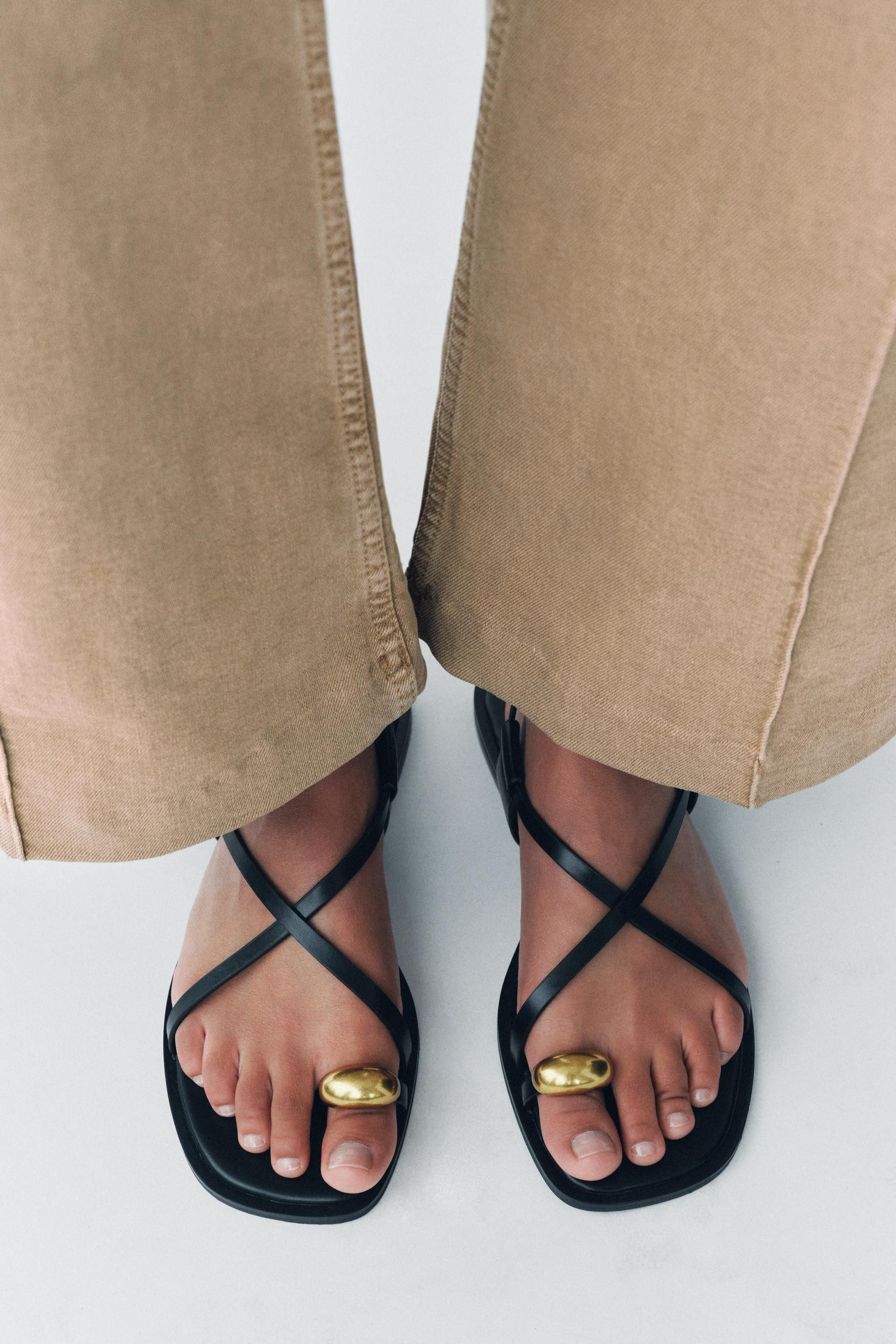 FLAT STRAP SANDALS WITH METAL ADORNMENT | Zara UK