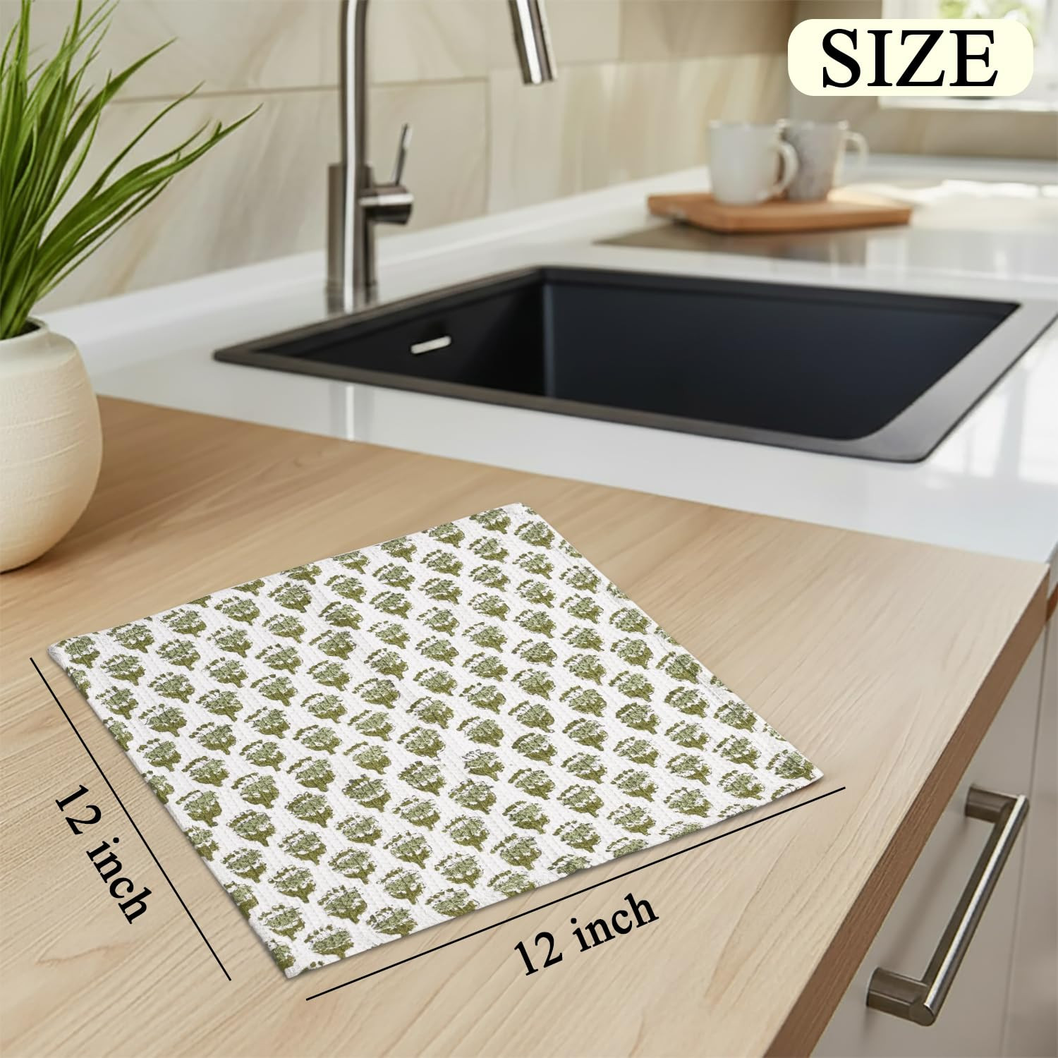 CPC Emerald Green Hand Block Printed Cotton Waffle Dish Cloth Set of 6-12x12 Inch Super Absorbent... | Amazon (US)