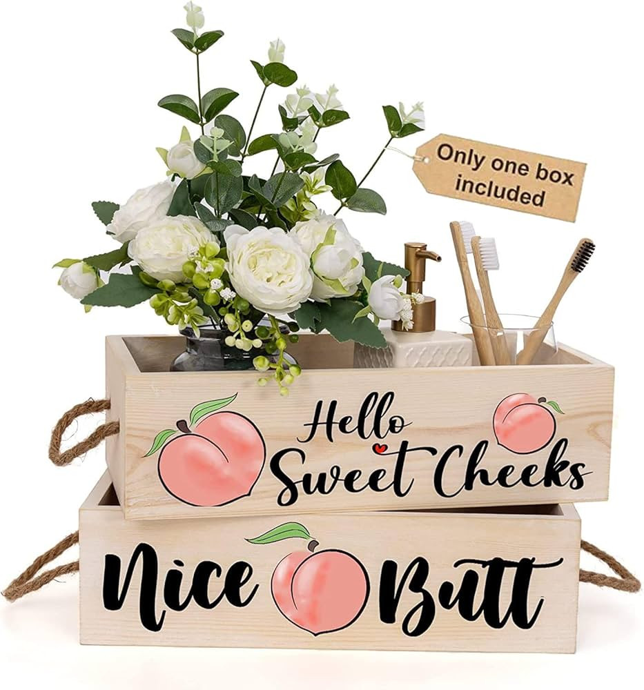 Peach Bathroom Decor Box With 2 Funny Sides, Toilet Paper Basket For Toilet Tank Top Hello Sweet ... | Amazon (US)