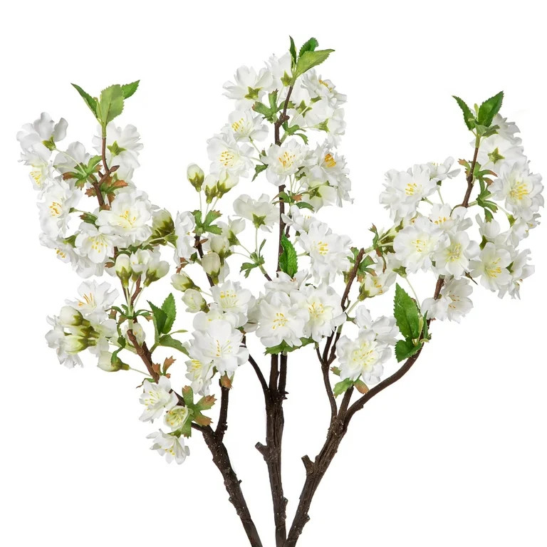 Briful 3 Pcs 19" Cherry Blossom Branches Faux Cherry Flowers Peach Blossom Fake Silk White Flower... | Walmart (US)