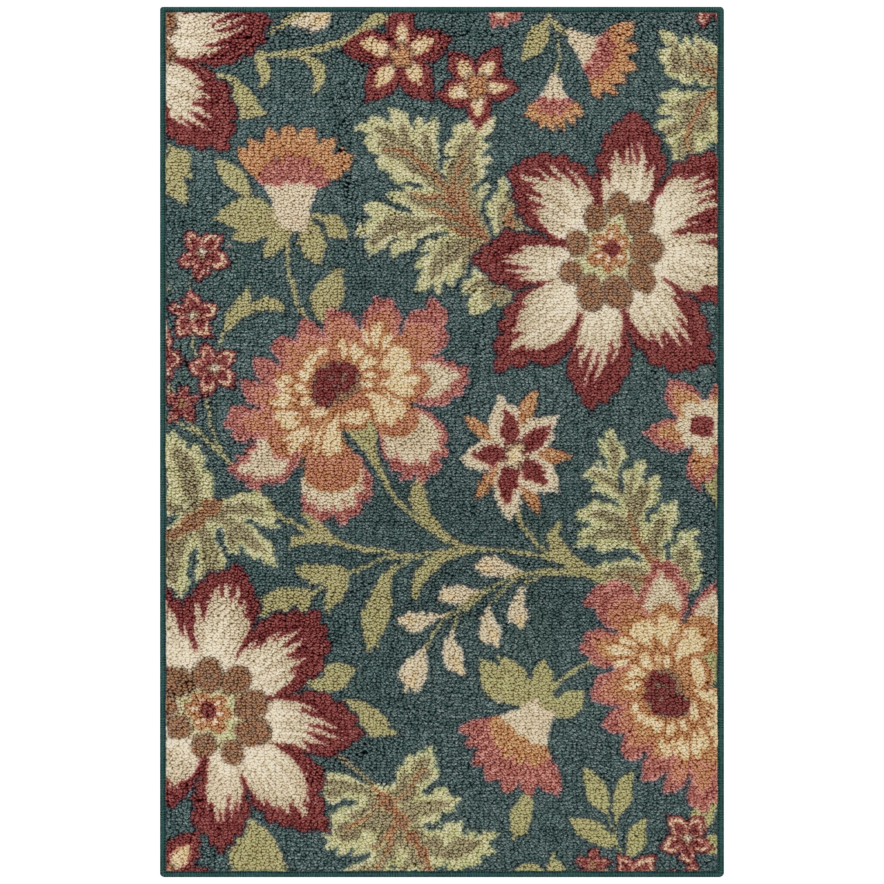 Mainstays Farmhouse Oversized Floral Teal Indoor Accent Rug, 1'8"x2'10" | Walmart (US)