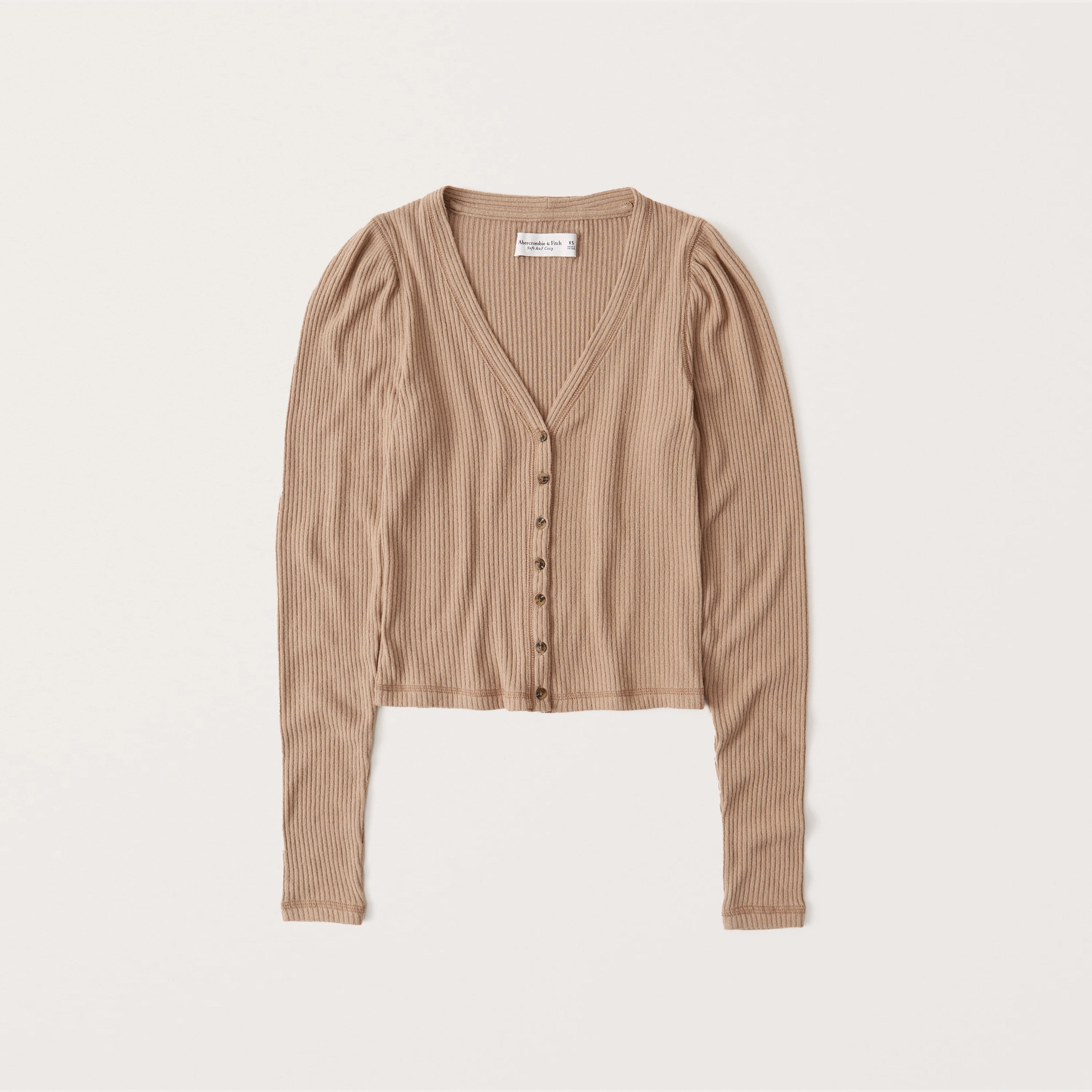Cozy Ribbed Puff Sleeve Cardigan | Abercrombie & Fitch (US)
