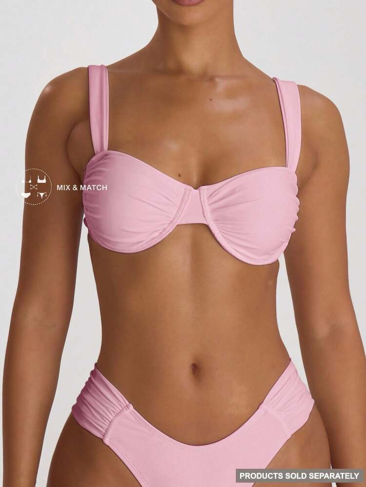 Musera Resort Underwired Ruched Cup Bikini Top Swim Vacation Holiday Summer Travel Beachwear Basics Hen Do Wedding Bridal Bachelorette Resort Core | SHEIN