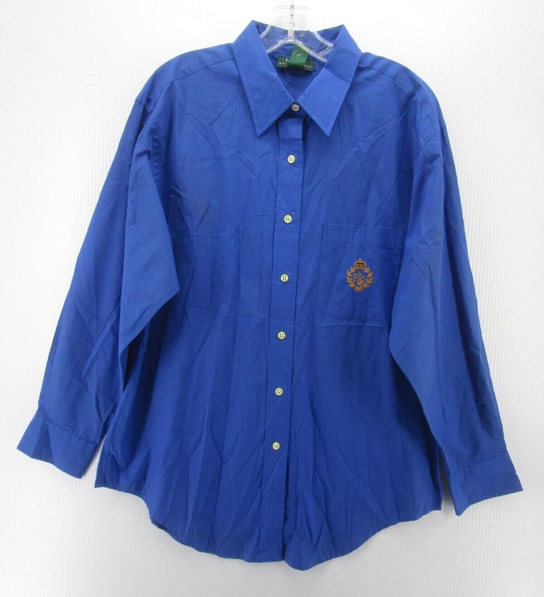 VINTAGE Lauren Ralph Lauren Top Women 16 Blue Crest Shirt Button Up Preppy NWT *  | eBay | eBay US