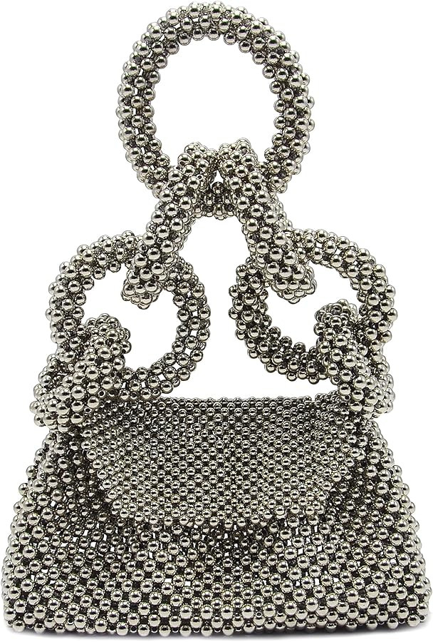 Miuco Pearl Big Ring Top Handle Bag Evening Wedding purse Handmade Beaded Handbag | Amazon (US)