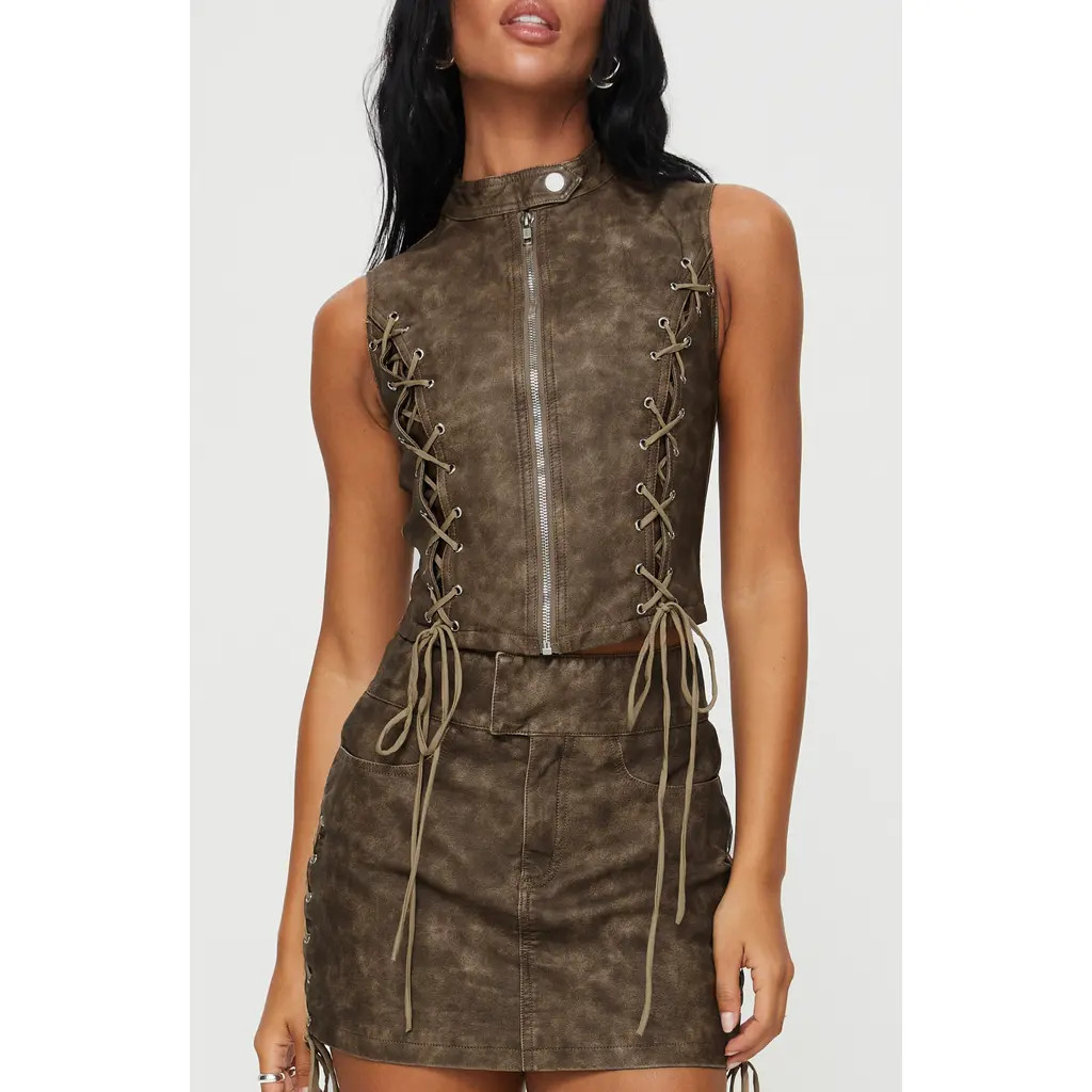 Princess Polly Ceejay Faux Leather Top in Brown at Nordstrom, Size 8 | Nordstrom