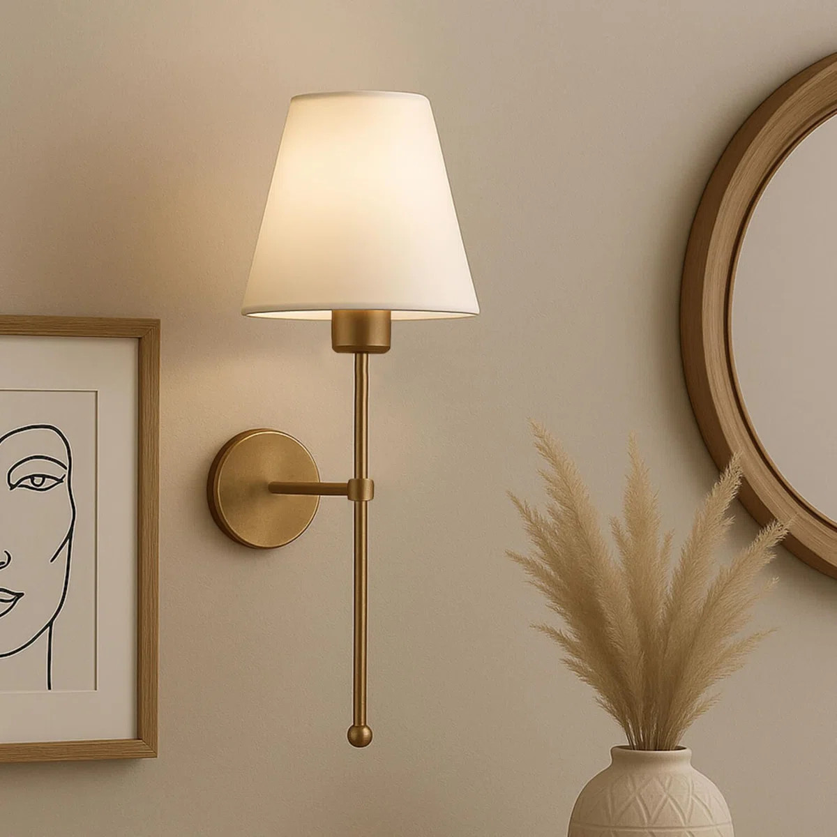 Elegant Wall Lamp, Cream & Gold Finish, 50 cm Height | Durable Metal Body, PVC Cap, Socket Type: ... | Wayfair North America