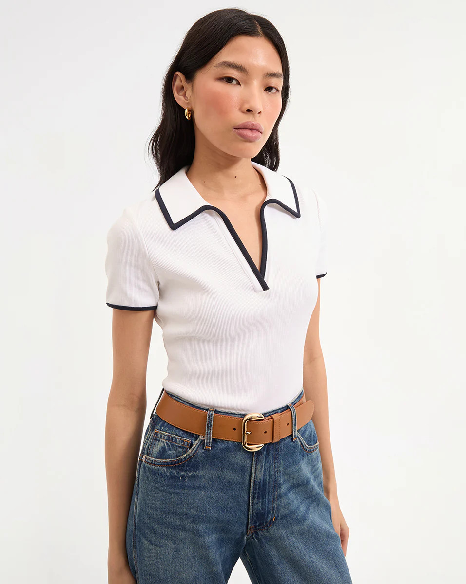 Kearney Polo Tee With Contrast Piping | Veronica Beard