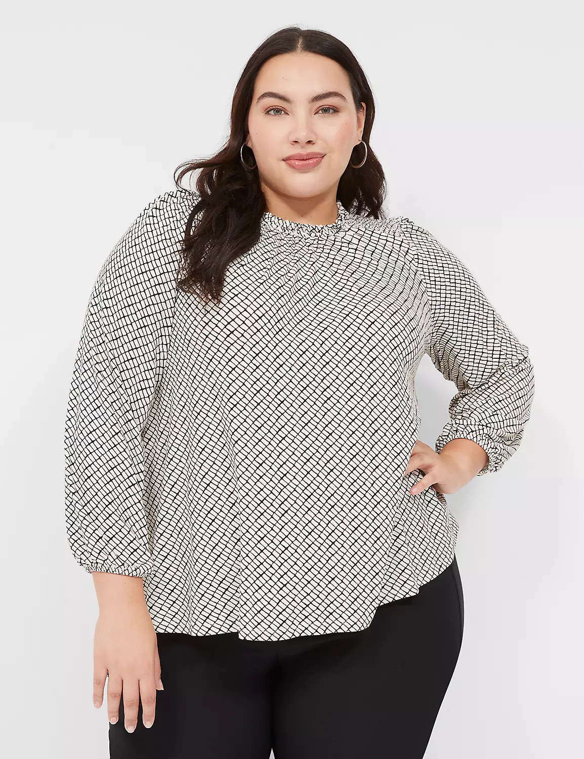 Swing Crew-Neck Smocked-Shoulder Top | LaneBryant | Lane Bryant (US)