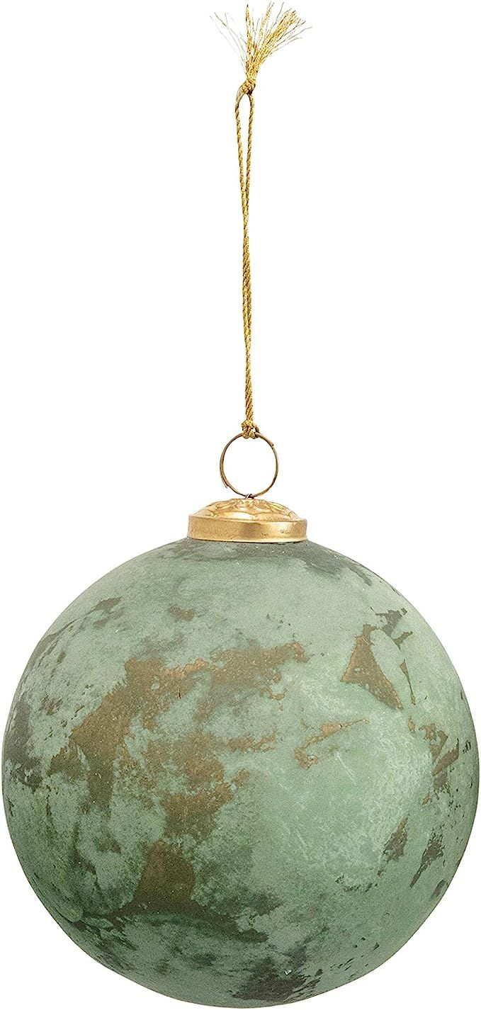 Creative Co-Op 5" Round Flocked Ball, Verdigris Finish Glass Ornaments, Multi | Amazon (US)