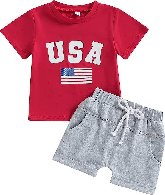YINGISFITM Toddler Baby Boy Clothes Letter Short Sleeve T Shirt Top Boys Shorts with Pocket Cute ... | Amazon (US)