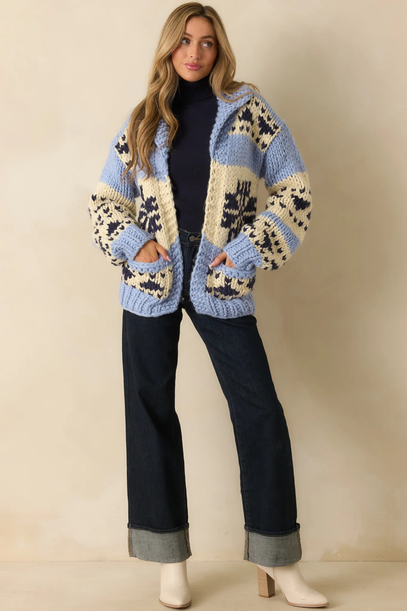 All Knit Together Blue Multi Chunky Knit Cardigan | Red Dress