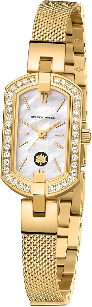 Golden Maple Watches for Women, Small Oval Stainless Steel Case, Mother fo Pearl Dial, Dainty Lad... | Amazon (US)