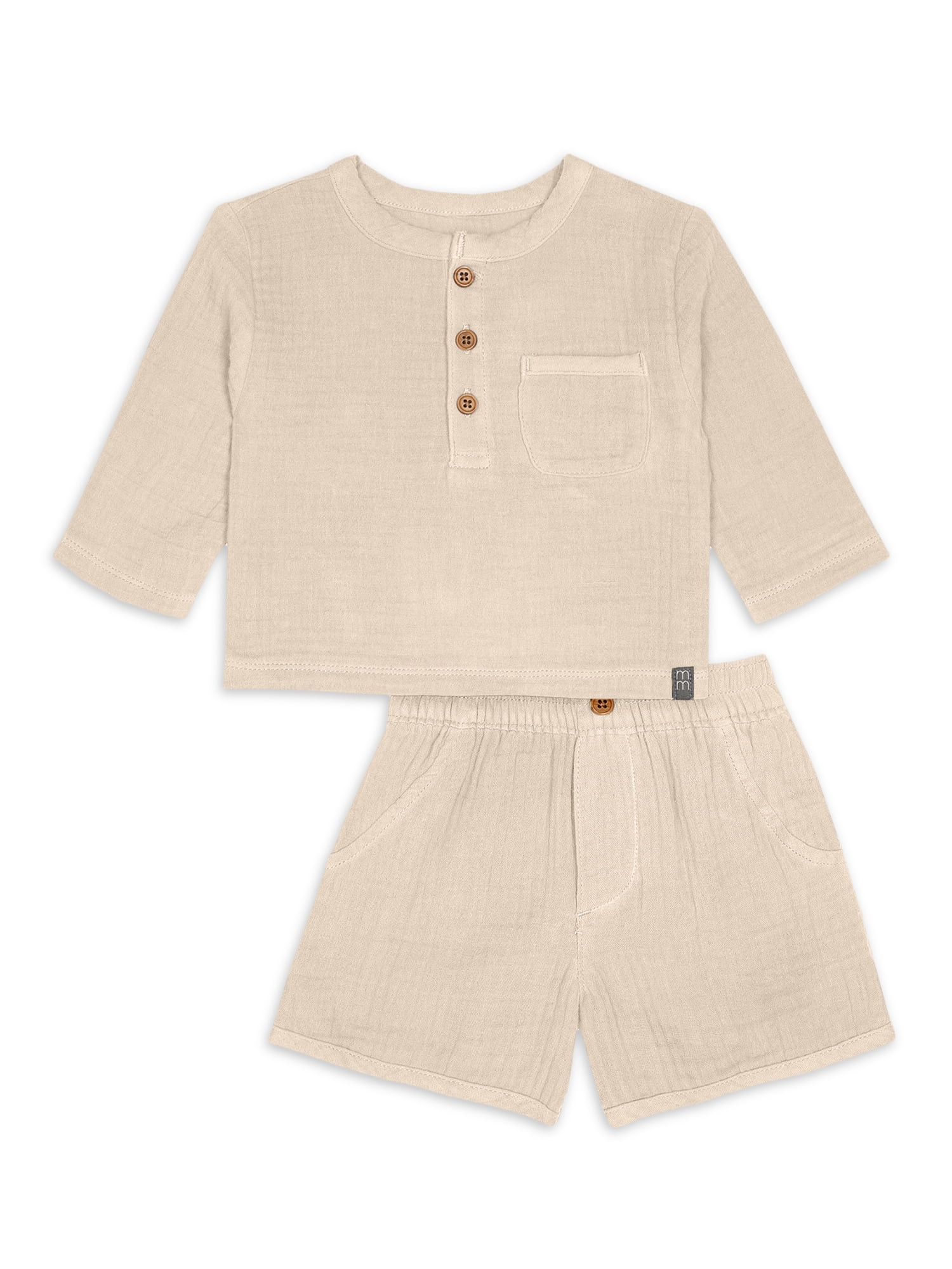 Modern Moments by Gerber Baby Boy Casual Long Sleeve Top and Short Outfit Set, Sizes 0/3 Months -... | Walmart (US)