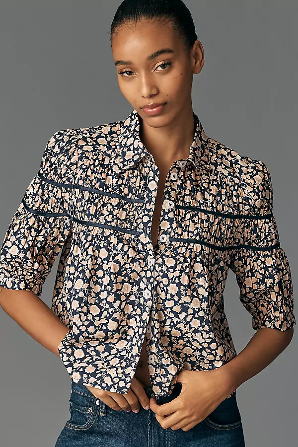 The Leandra Shirred Yoke Blouse by Maeve | Anthropologie (US)