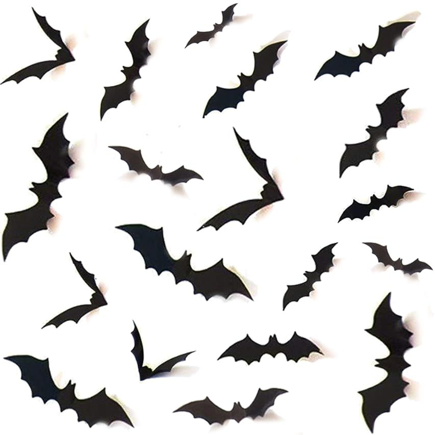 Coogam 60PCS Halloween 3D Bats Decoration 2021 Upgraded, 4 Different Sizes Realistic PVC Scary Black | Amazon (US)