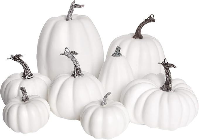 DERAYEE Fall Artificial Pumpkins, White Fake Pumpkins Thanksgiving Decoration Autumn Large Gourds... | Amazon (US)