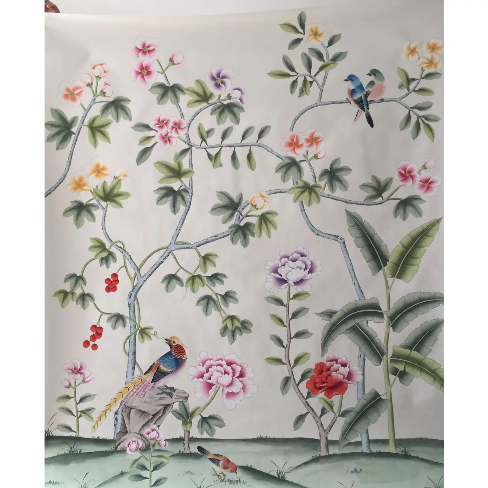 Hand-Painted Chinoiserie Wallpaper Panel | Chairish