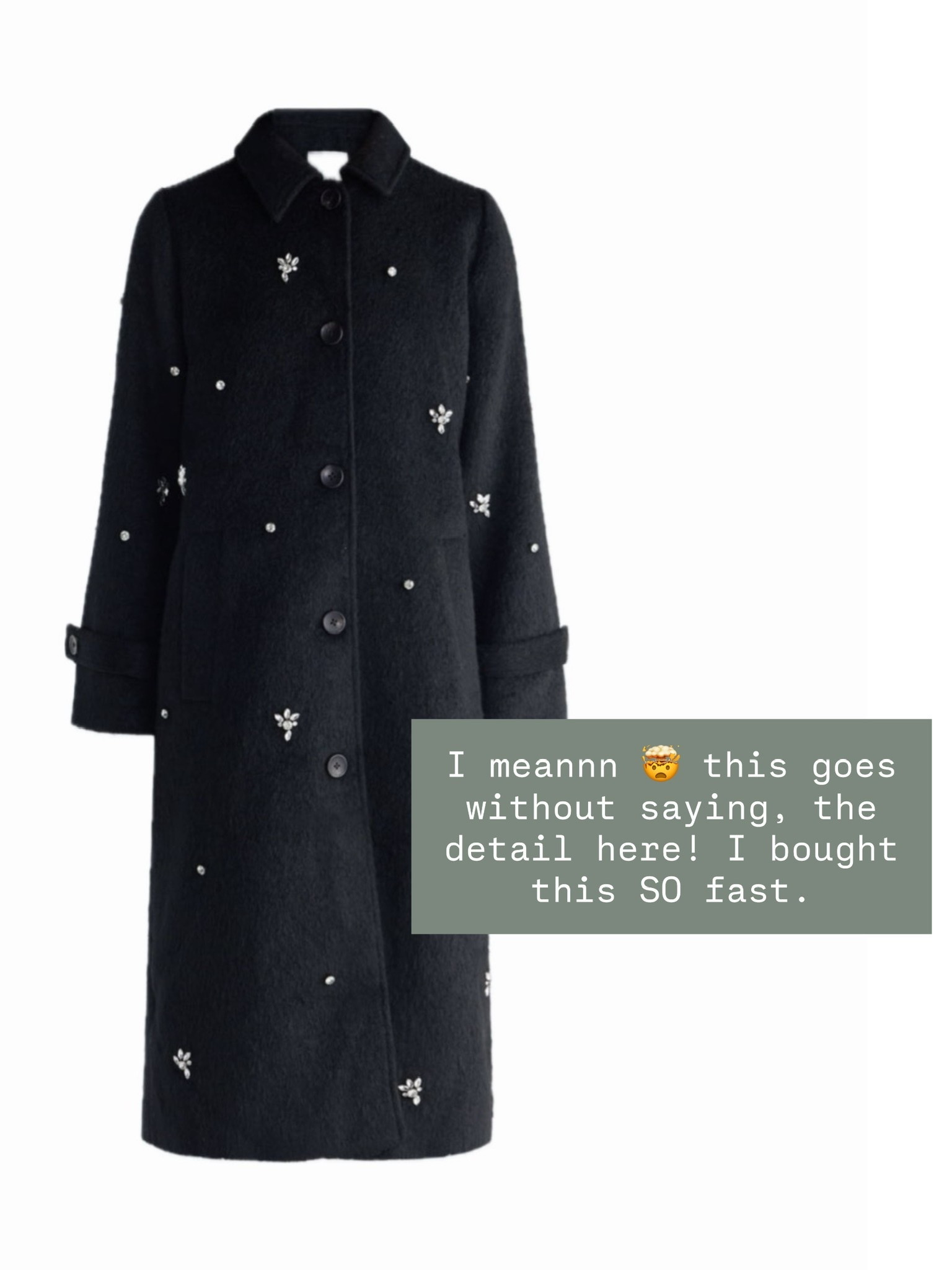 I can’t believe this is Walmart! This is going to sell out so fast! This is perfect for going into the holiday season and such an affordable option for a good coat!

Loverly Grey, coat, embellished coat, holiday looks, Walmart