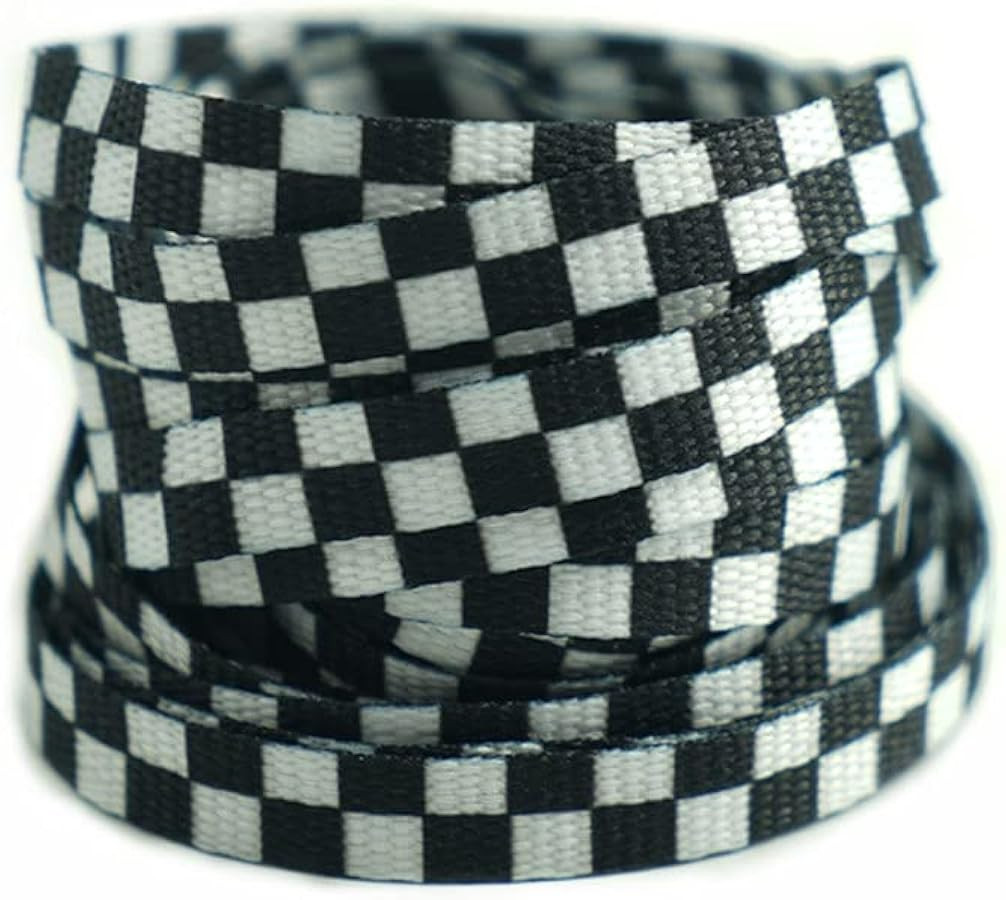 DECKER Flat Wide 10mm Shoelaces 2 Pairs Black White Checkered Lace for Roller Skates Hockey Skate... | Amazon (US)