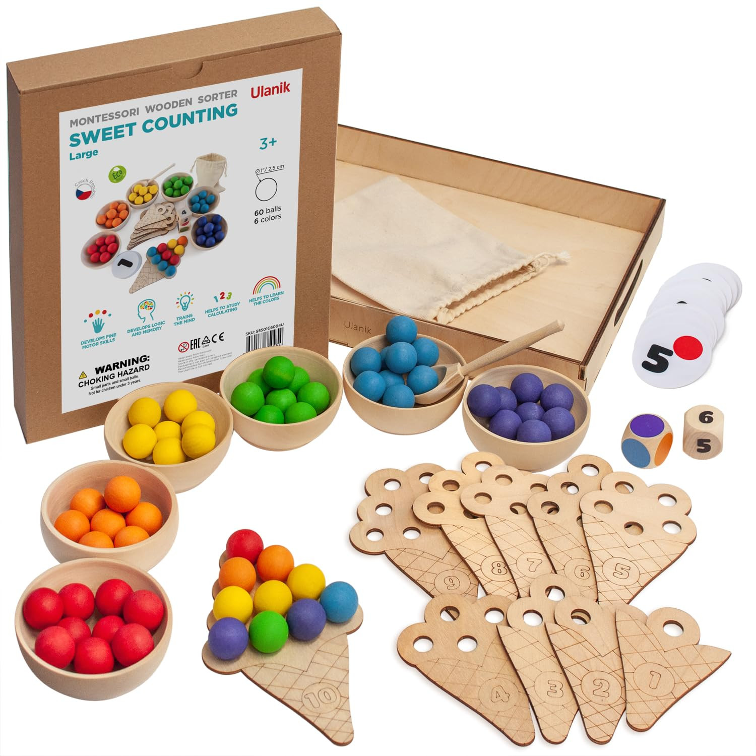 Ulanik Sweet Counting Large Toddler Montessori Toys for 3 Year Old + Kids Wooden Matching Game fo... | Amazon (US)