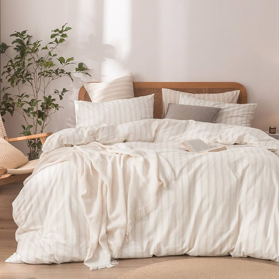 BESTOUCH Duvet Cover Set 100% Washed Cotton Linen Feel Super Soft Comfortable Chic Lightweight 3 ... | Amazon (US)