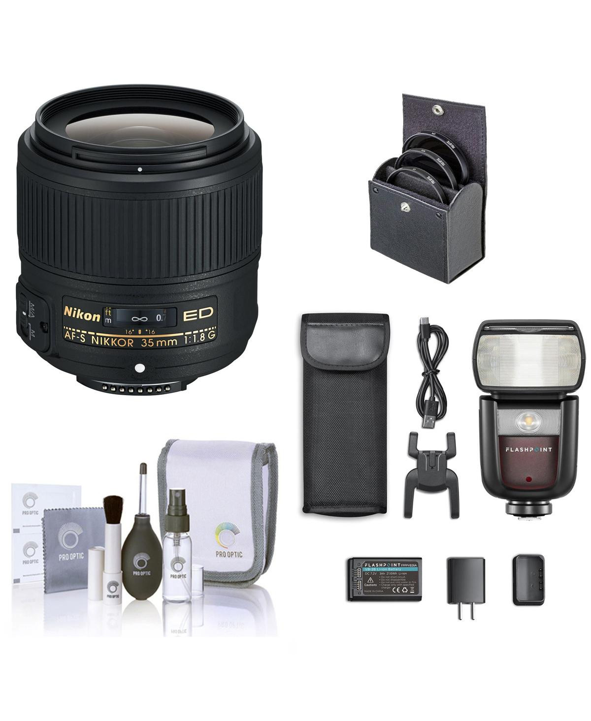 Nikon 35mm f/1.8G Ed Af-s Nikkor Lens, Bundle with Flashpoint Zoom Li-on Iii R2 Flash Speedlight, ProOptic 58mm Filter Kit, Cleaning Kit - Black | Macy's