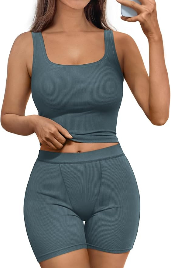 Trendy Queen 2 Piece Lounge Sets for Women Matching Workout Set Cropped Tank Tops and High Waist ... | Amazon (US)