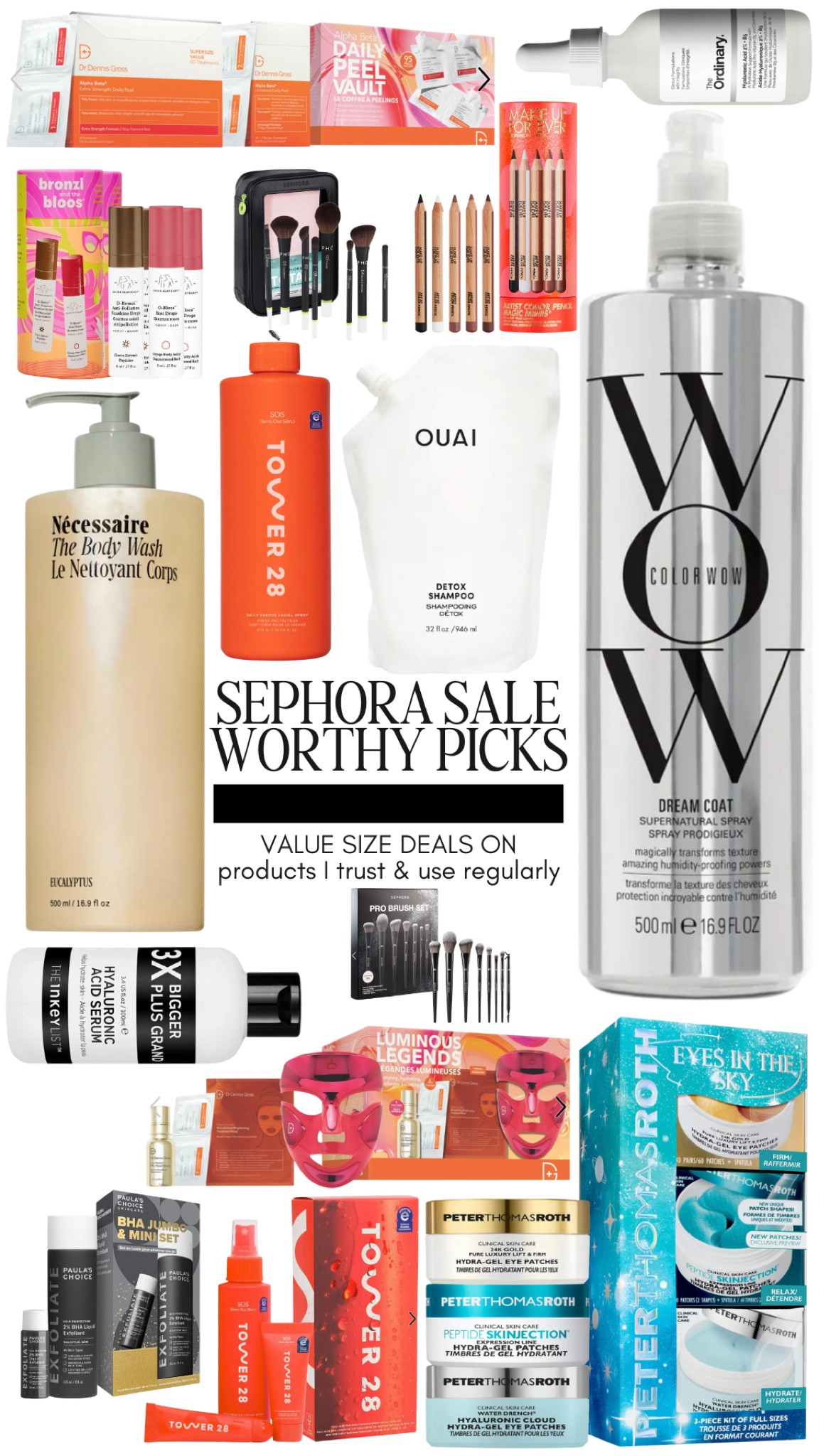 SEPHORA SALE WORTHY VALUE SET PICKS

I use these products daily/weekly and trust them for amazing results! Body wash, color wow dream coat anti frizz, hyaluronic acid, aha BHA peels, tubing mascara, eye patches, moisturizer, lip balm, led light face mask 

#LTKxSephora #LTKsalealert #LTKbeauty

#LTKBeauty #LTKFindsUnder100 #LTKSaleAlert