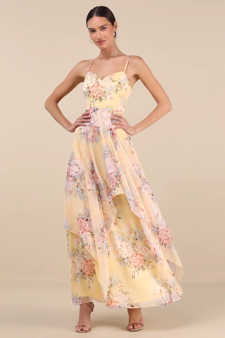 Breigh Yellow Floral Sleeveless Maxi Dress | Lulus