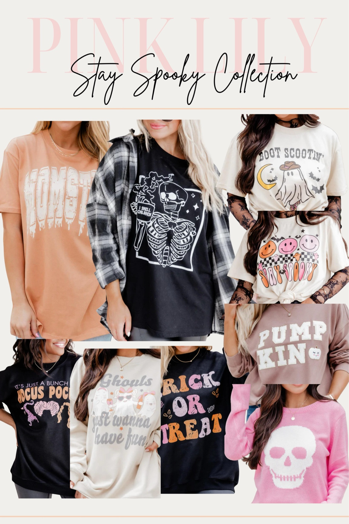 The new Spooky drop from Pink Lily is so good!!! I LOVE all of their stuff but especially their graphic t shirts!