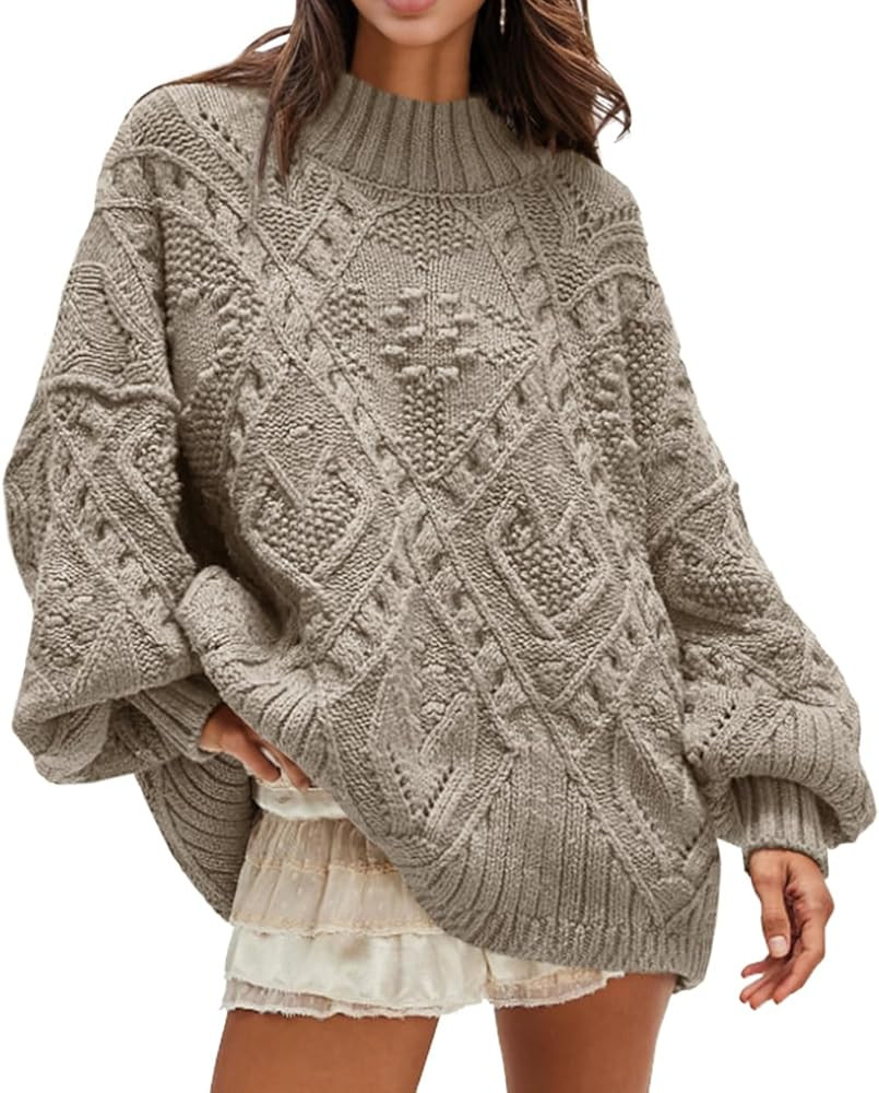 UNCLECAT Women's Oversized Sweaters 2025 Cable Knit Fall Sweater Mock Neck Long Sleeve Knit Pullo... | Amazon (US)