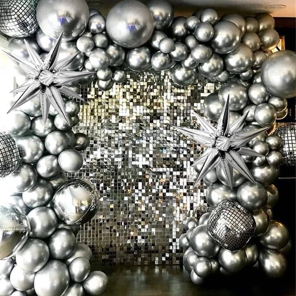 BALONAR 110Pcs DIY Sliver Garland Balloons Kits with 27/22/18/10/5/Inch Starburst 4D Disco Foil B... | Amazon (US)