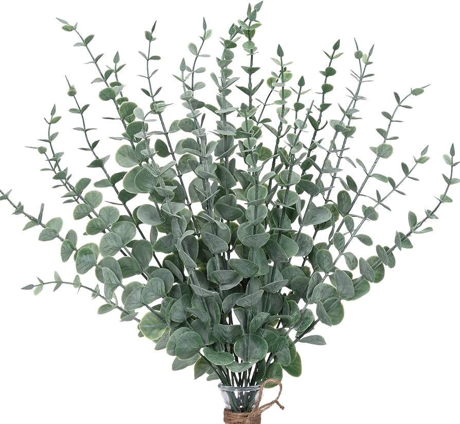 CEWOR 24pcs Eucalyptus Stems Artificial Eucalyptus Leaves Fake Greenery Branches Fake Flowers for... | Amazon (US)