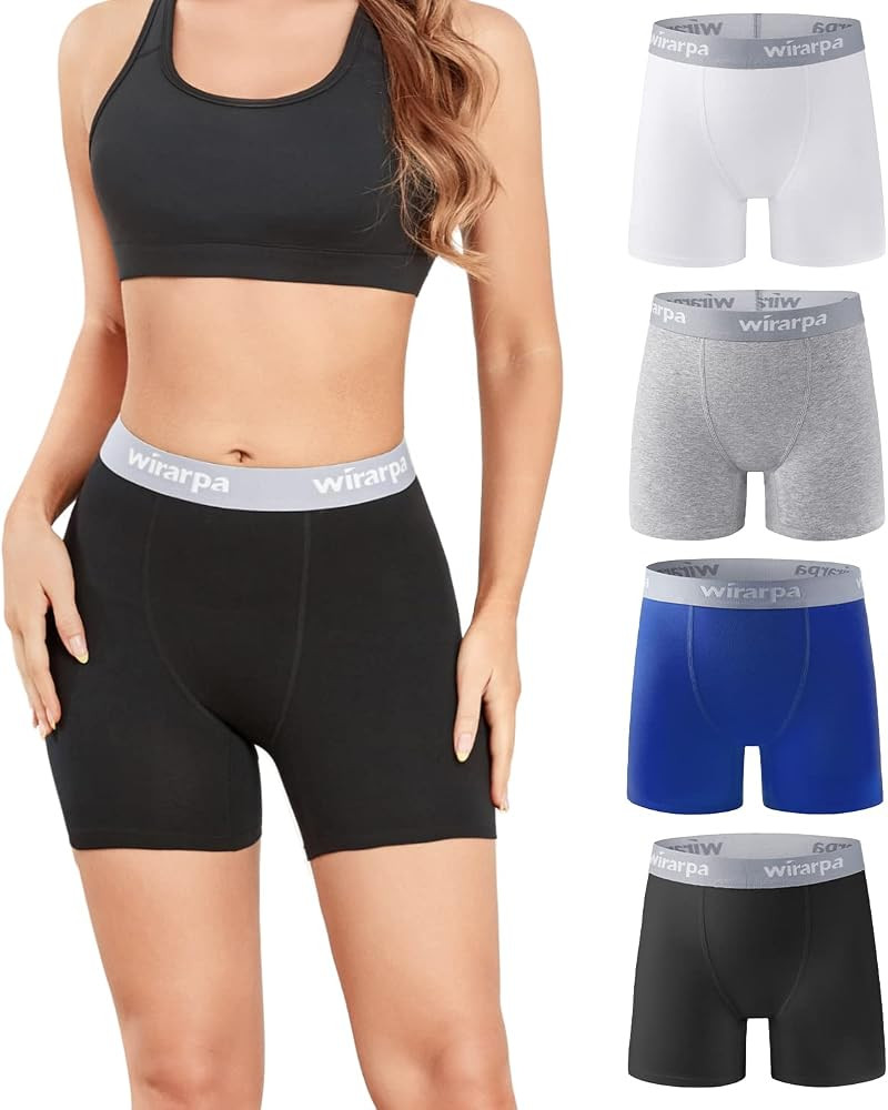 wirarpa Women's Boxer Briefs Cotton Underwear Anti Chafing Boy Shorts Panties 5.5" Inseam 4 Pack | Amazon (US)