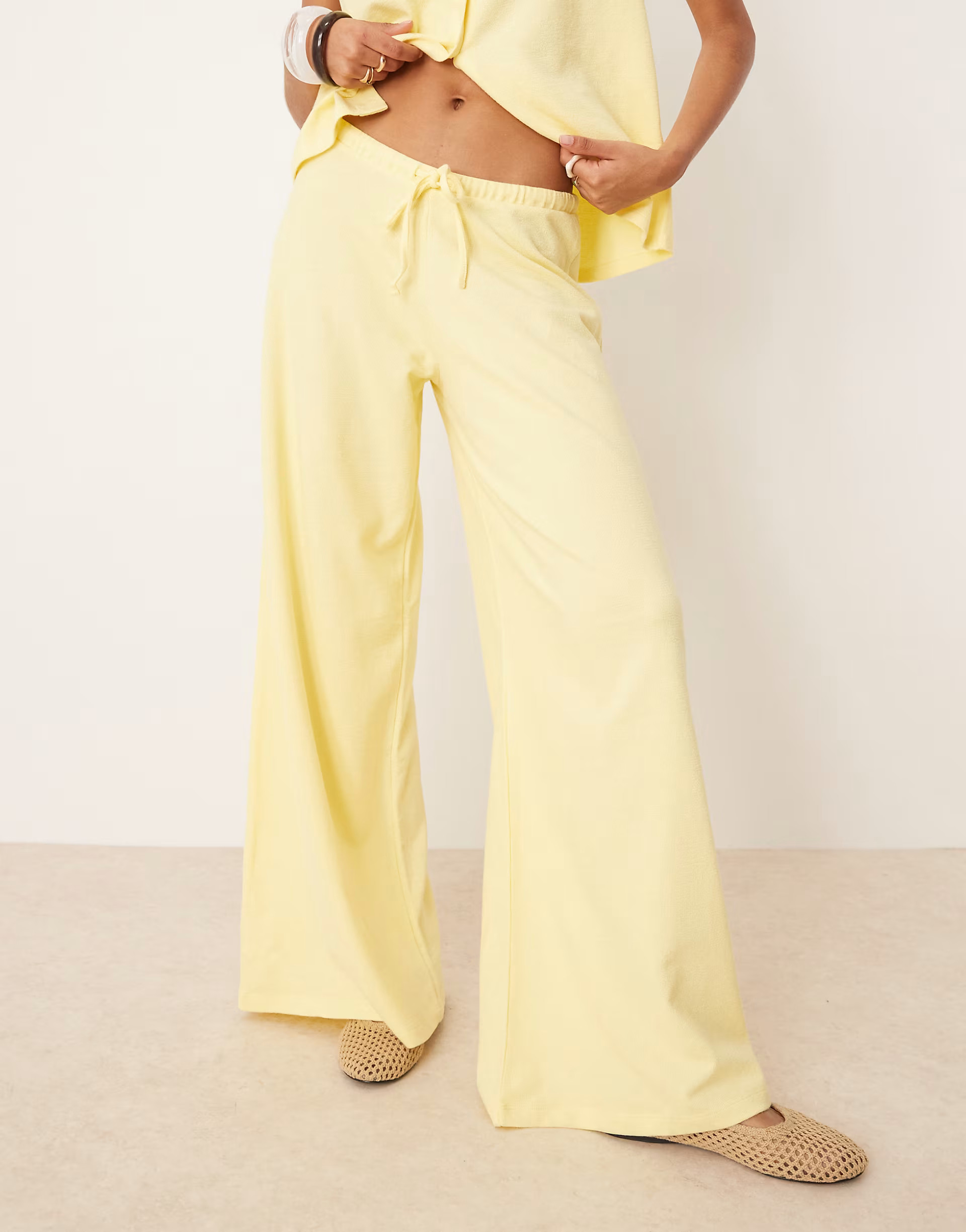 ASOS DESIGN textured knit wide leg co-ord trouser in buttermilk | ASOS (Global)