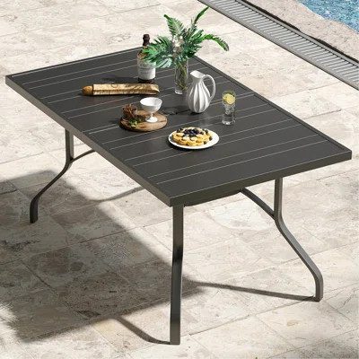 Outdoor Dining Table 60"X35", Rectangle Patio Dining Table With 1.57" Umbrella Hole, Outdoor Metal Furniture For Patio, Graden, Backyard And Poolside, | Wayfair North America