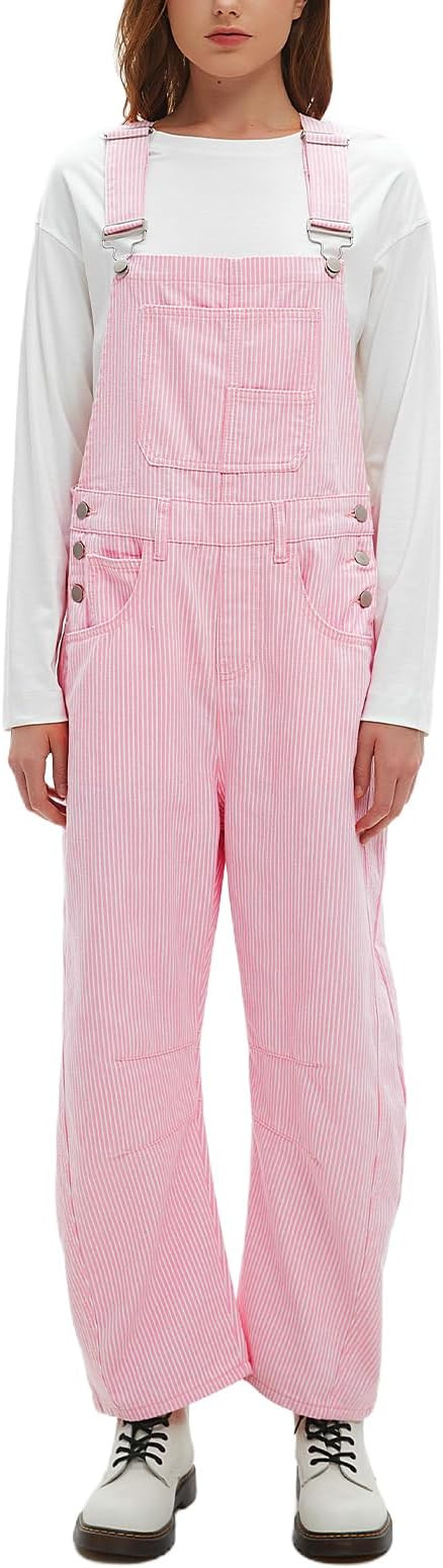 D-Sun Women's Striped Bib Overall Barrel Casual Tapered Overall Pants Wide Leg Adjustable Straps ... | Amazon (US)
